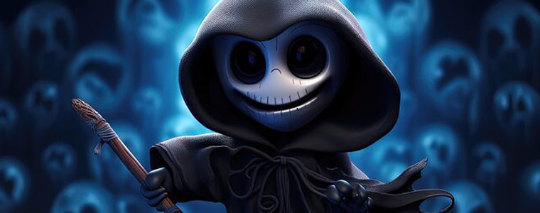 Skelet som skal forstille døden i humoristisk stil