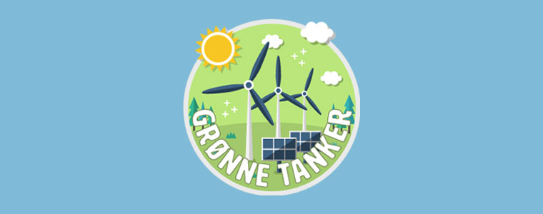 Grønt ikon med vindmøller, sol, skyer og solceller