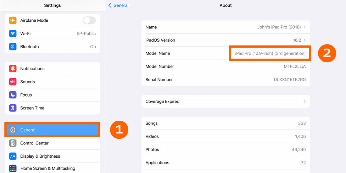 Screenshot af iPad model guide