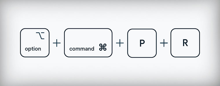 Taster til reset. Option + Command + P + R