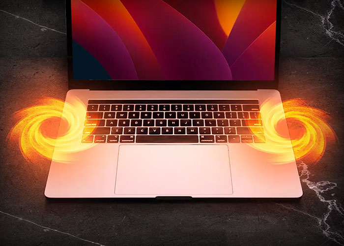 Varm Macbook med orange ild
