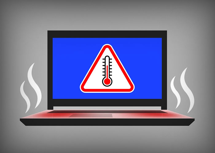 Illustration af en brandvarm  bærbar med termometer i det røde felt